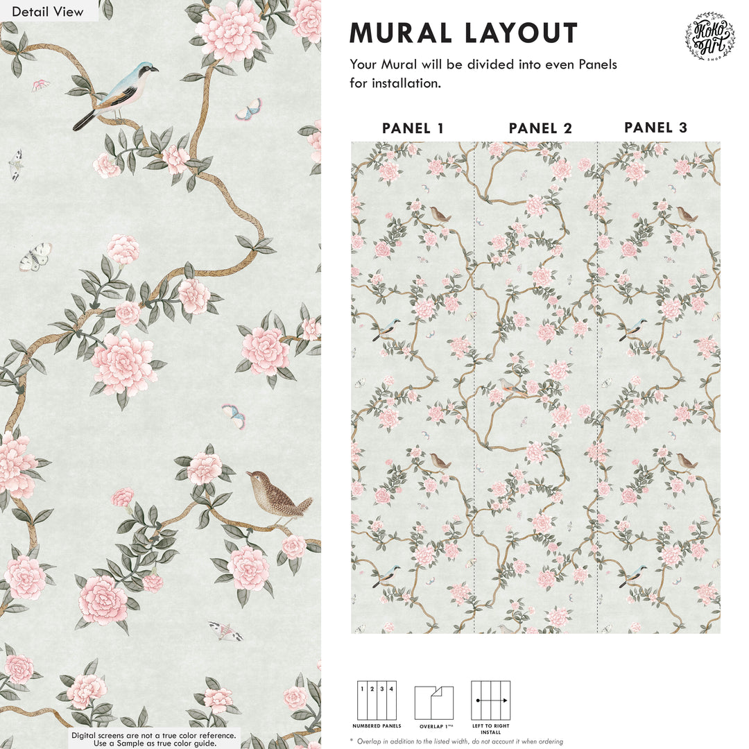 L’Atelier Botanique Chinoiserie Revival Wallpaper Mural in Mint