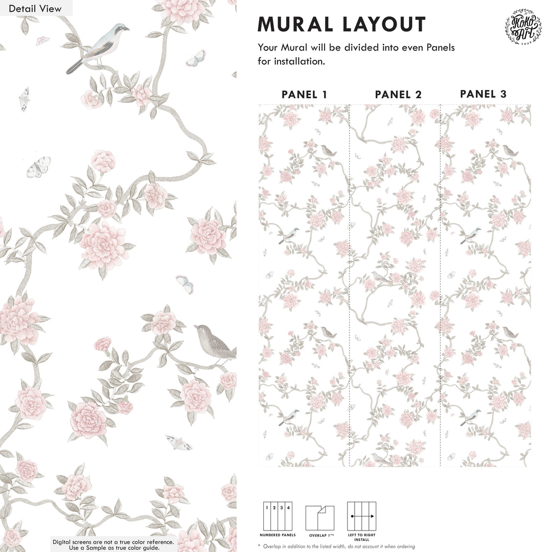 L’Atelier Botanique Chinoiserie Revival Wallpaper Mural in Light Neutral