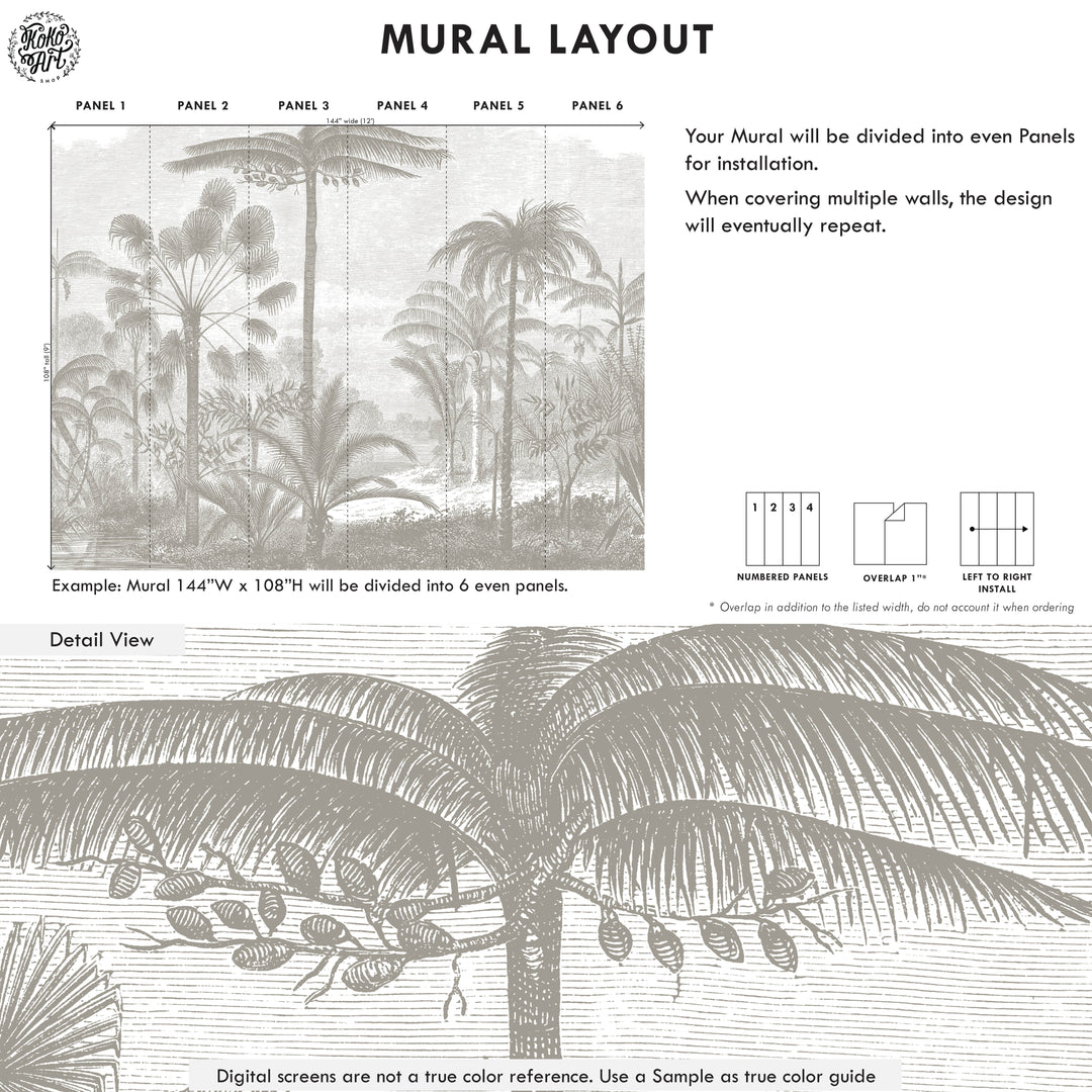 Antique Tropical Wallpaper Mural - Color Taupe