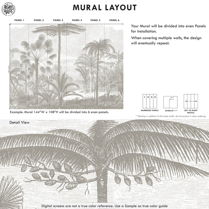 Antique Tropical Wallpaper Mural - Color Taupe