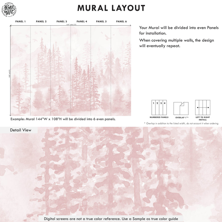 Girly Winter Forest in Pink Mural