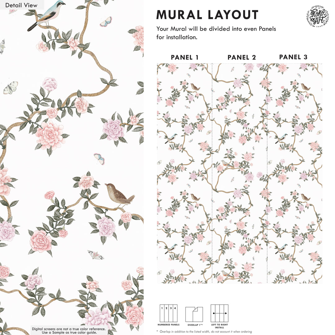 L’Atelier Botanique Chinoiserie Revival Wallpaper Mural in White