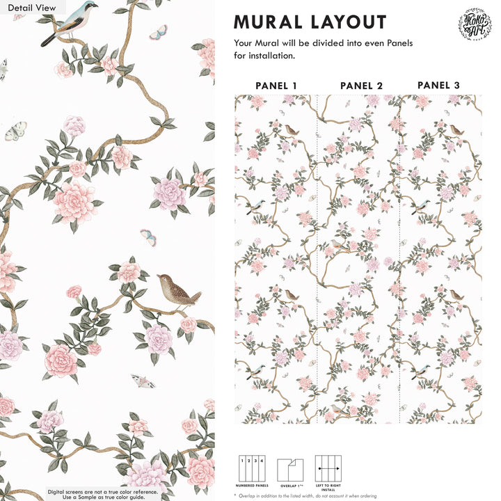 L’Atelier Botanique Chinoiserie Revival Wallpaper Mural in White