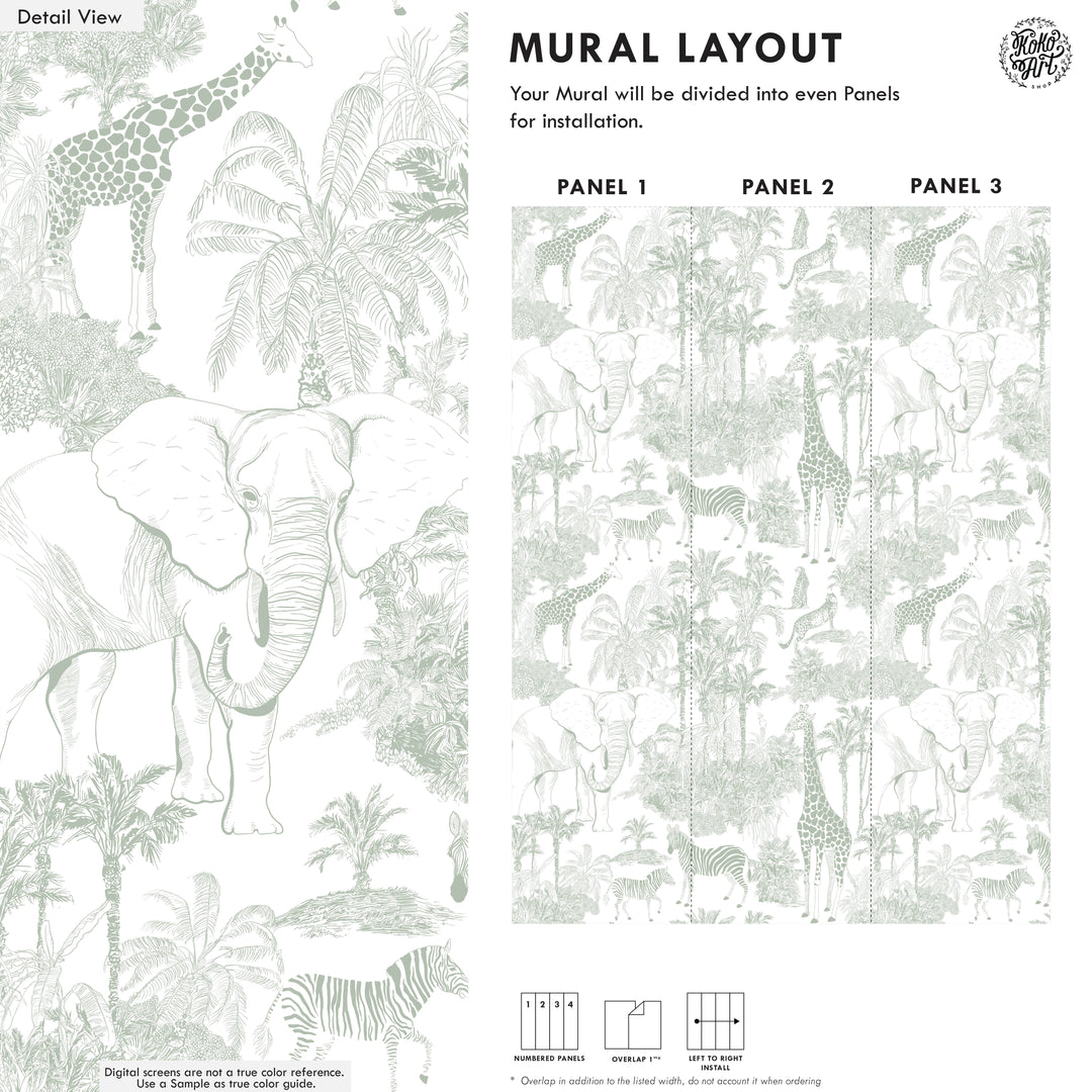 Safari Sage Jungle Wallpaper Mural