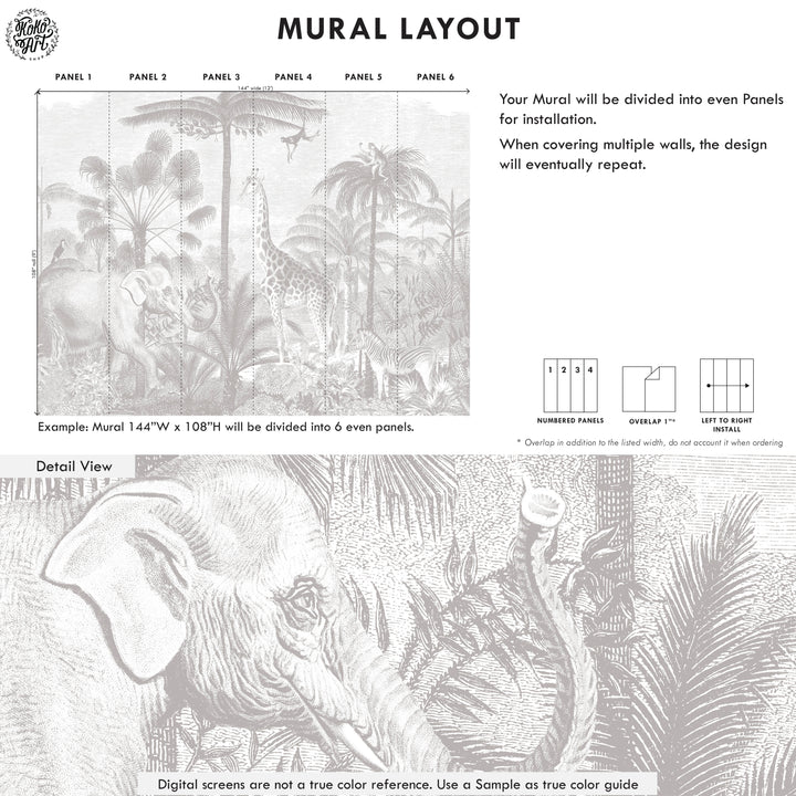 Safari Jungle Mural Wallpaper - Color Gray