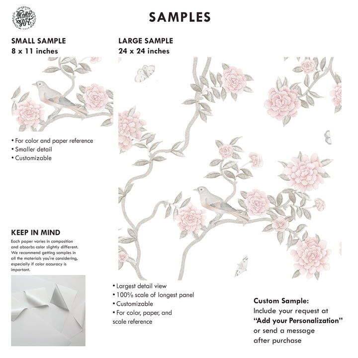 L’Atelier Botanique Chinoiserie Revival Wallpaper Mural in Light Neutral