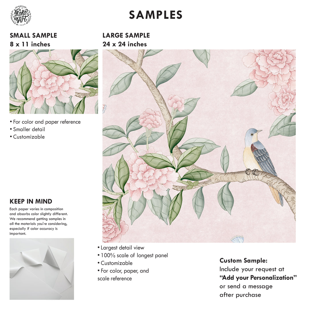 Bloomfield Manor Chinoiserie Mural in Pink