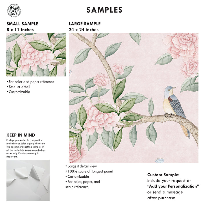 Bloomfield Manor Chinoiserie Mural in Pink