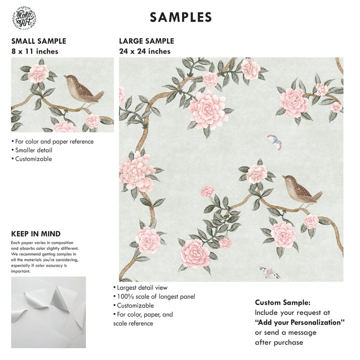 L’Atelier Botanique Chinoiserie Revival Wallpaper Mural in Mint