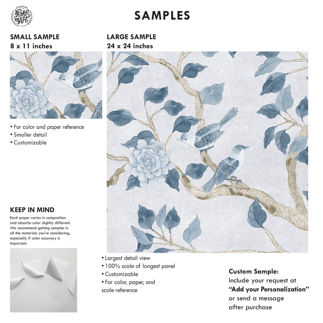 Romantic Chinoiserie Mural in Blue - Studio Exclusive