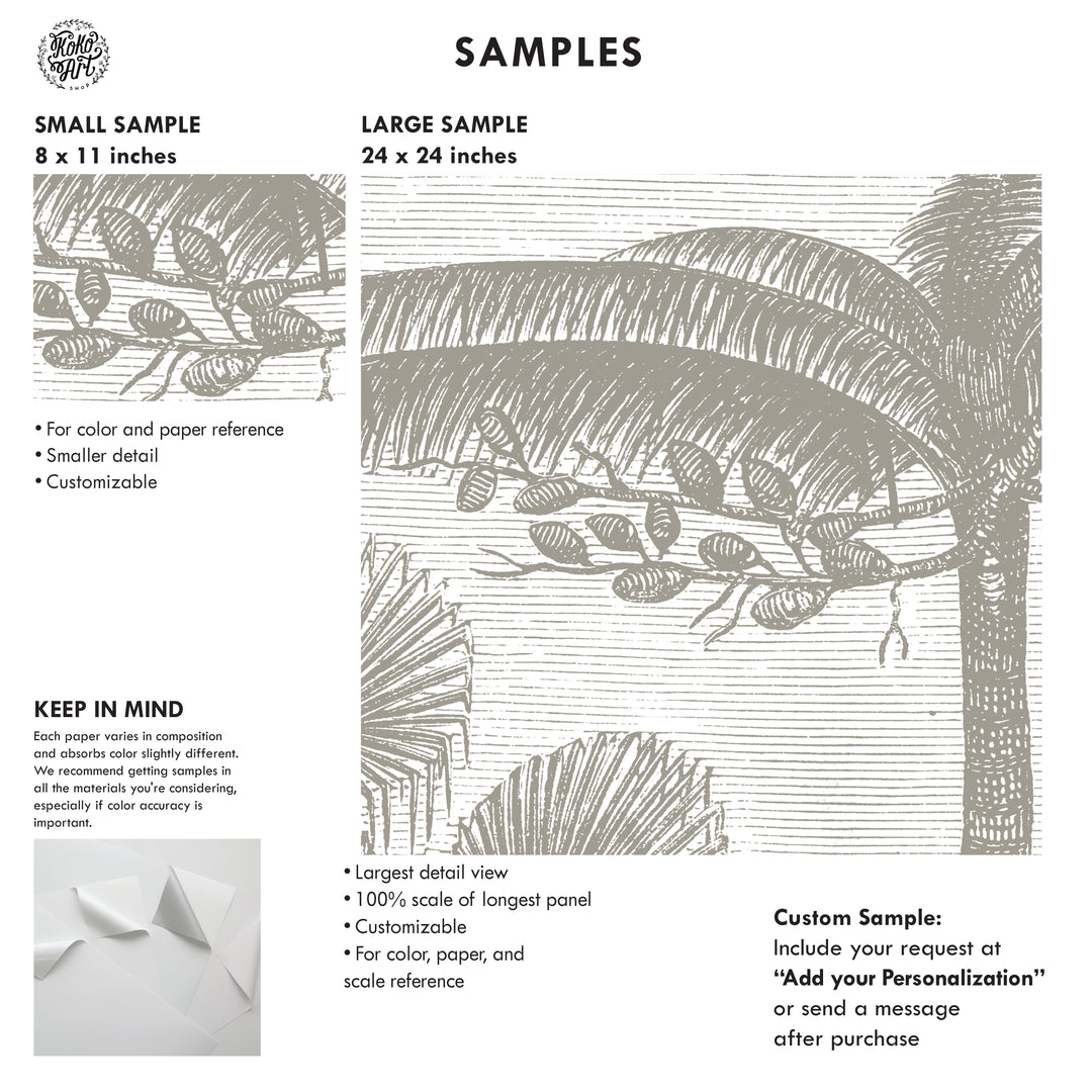 Antique Tropical Wallpaper Mural - Color Taupe