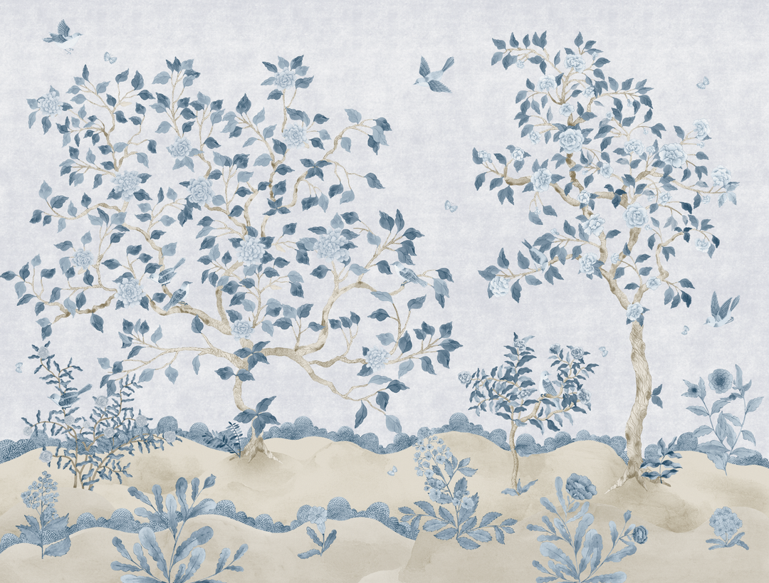 Romantic Chinoiserie Mural in Blue - Studio Exclusive