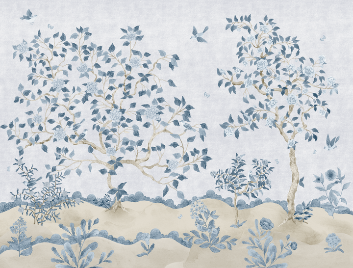Romantic Chinoiserie Mural in Blue - Studio Exclusive