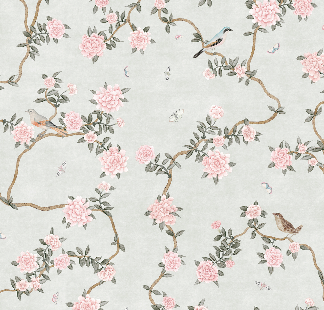 L’Atelier Botanique Chinoiserie Revival Wallpaper Mural in Mint