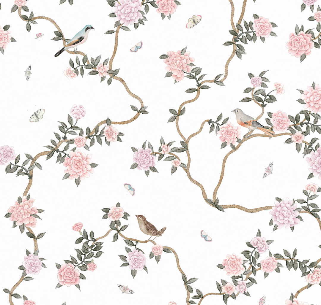 L’Atelier Botanique Chinoiserie Revival Wallpaper Mural in White