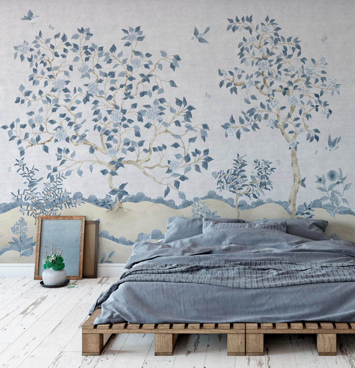 Romantic Chinoiserie Mural in Blue - Studio Exclusive
