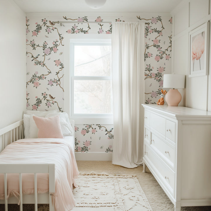L’Atelier Botanique Chinoiserie Revival Wallpaper Mural in White