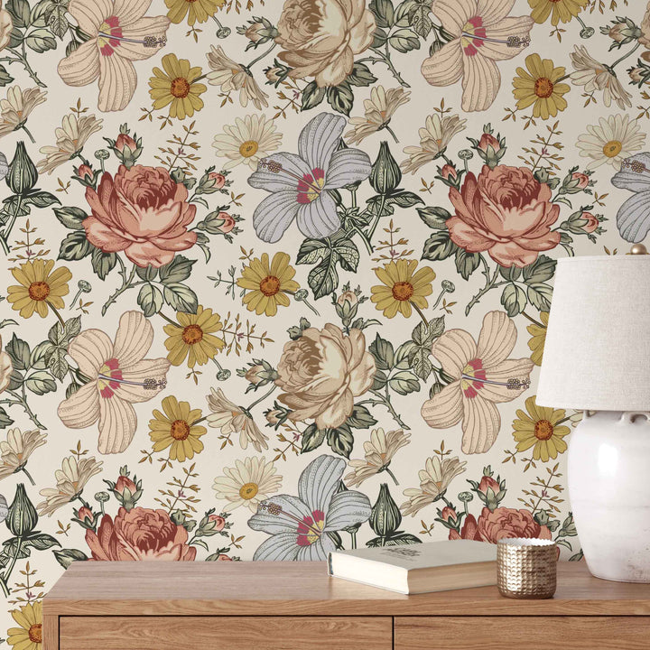 Vintage Floral Wallpaper | Peel and Stick Wallpaper | Koko Art Shop