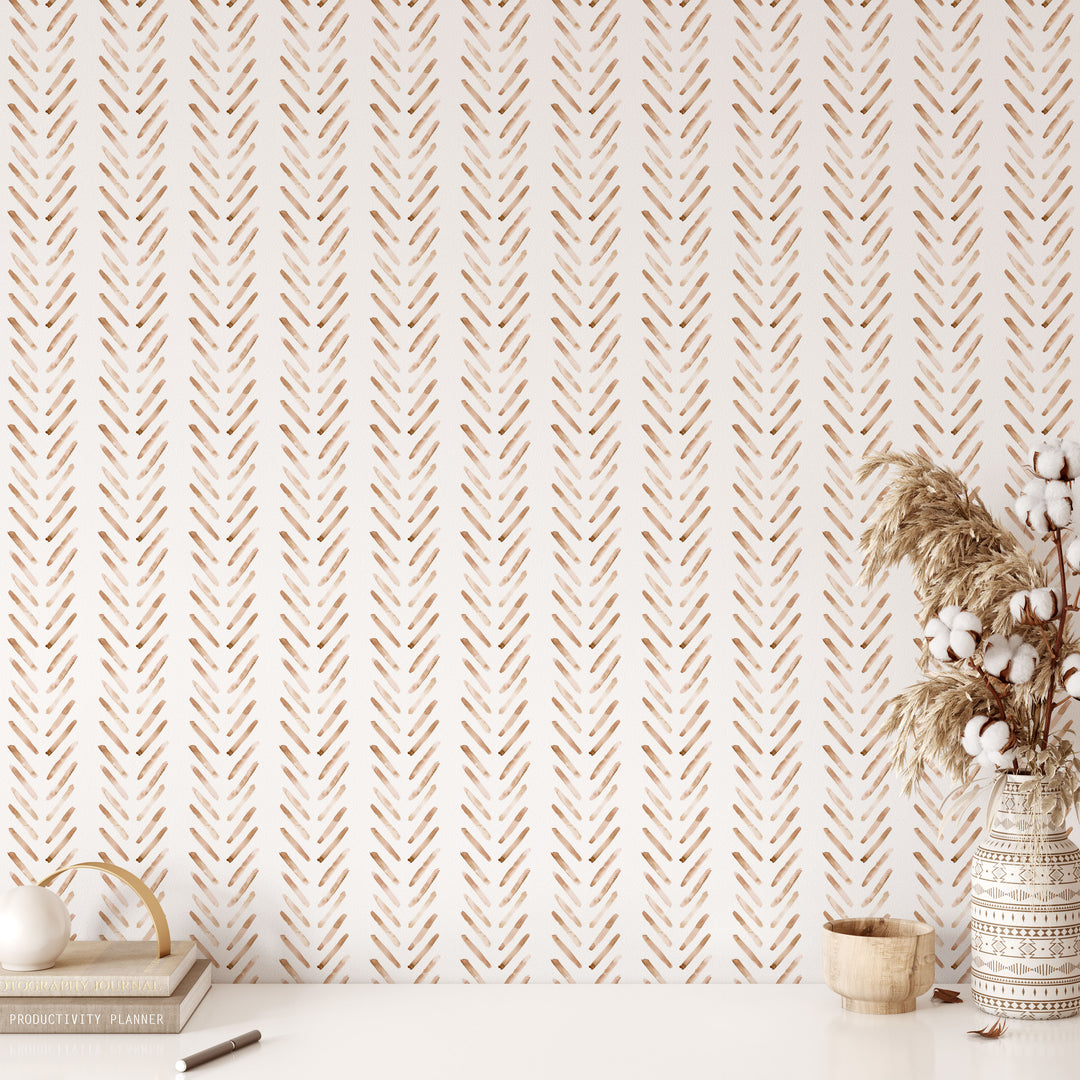 Boho Herringbone Terracotta Wallpaper
