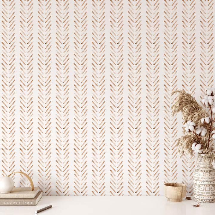 Boho Herringbone Terracotta Wallpaper