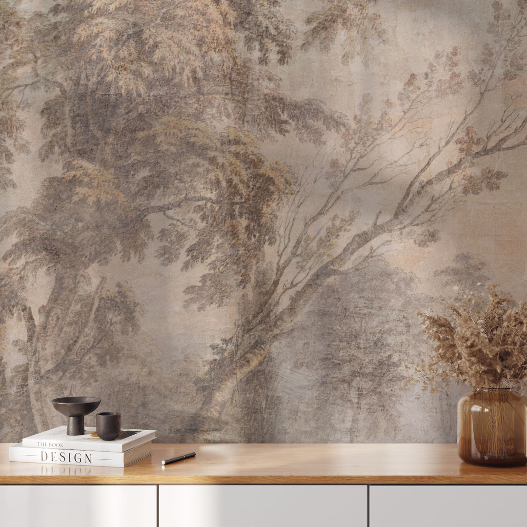 Aged Fresco Mural - Antique Scenic Wallpaper