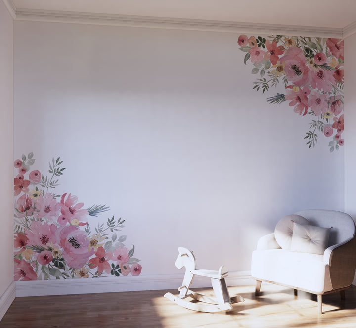 Watercolor Nursery Floral Corner Decals