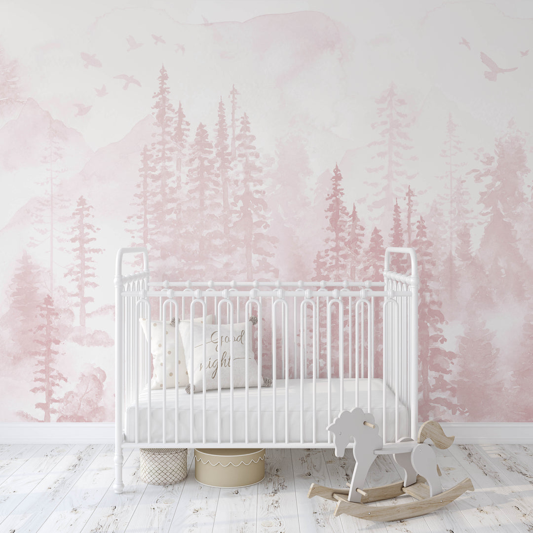 Girly Winter Forest in Pink Mural