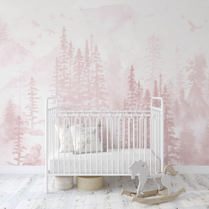 Girly Winter Forest in Pink Mural