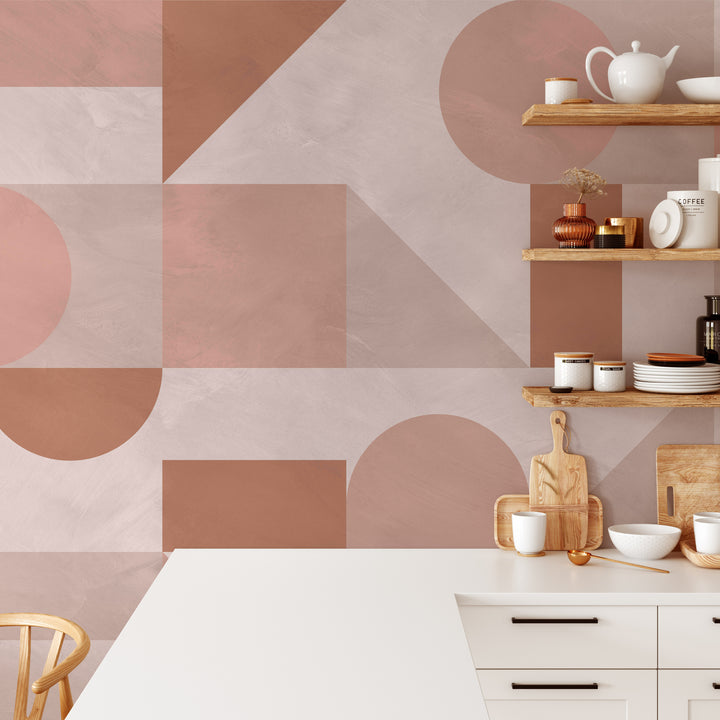 Modern Pink Abstract Shapes Mural