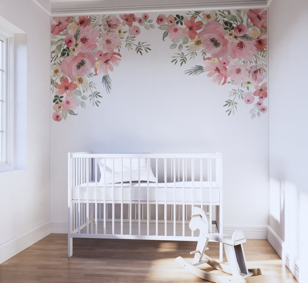 Watercolor Nursery Floral Corner Decals