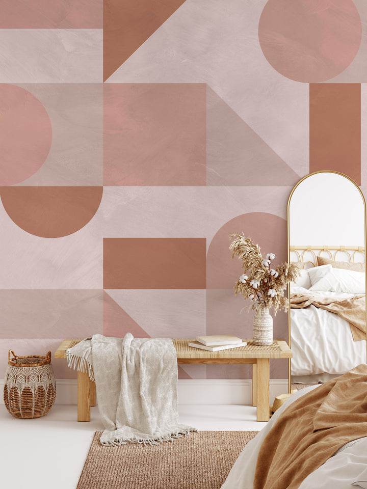 Modern Pink Abstract Shapes Mural