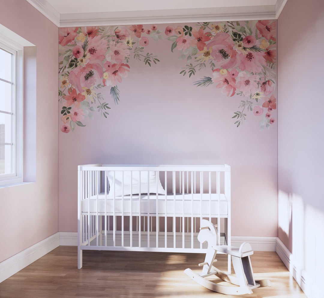Watercolor Nursery Floral Corner Decals