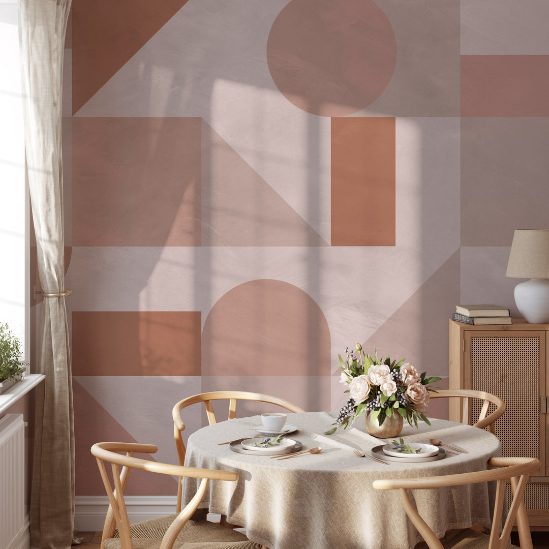Modern Pink Abstract Shapes Mural