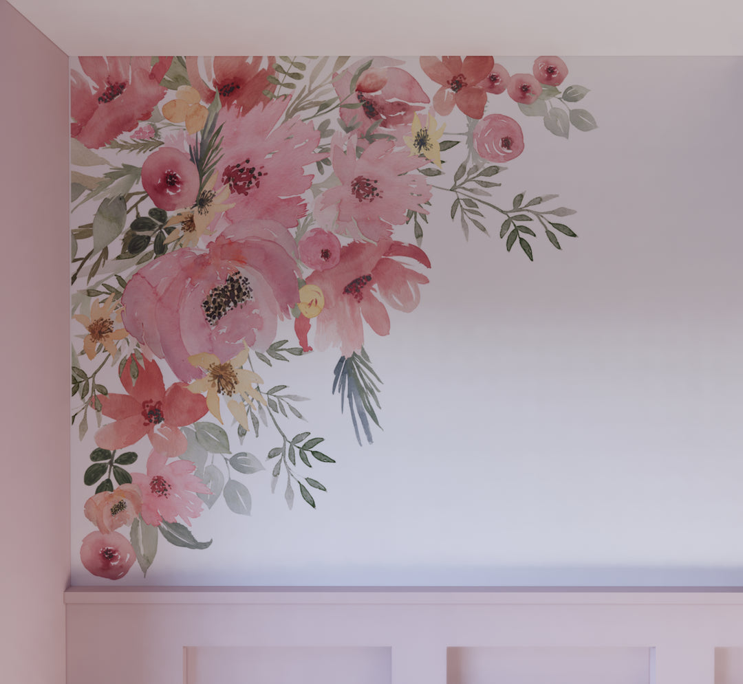 Watercolor Nursery Floral Corner Decals