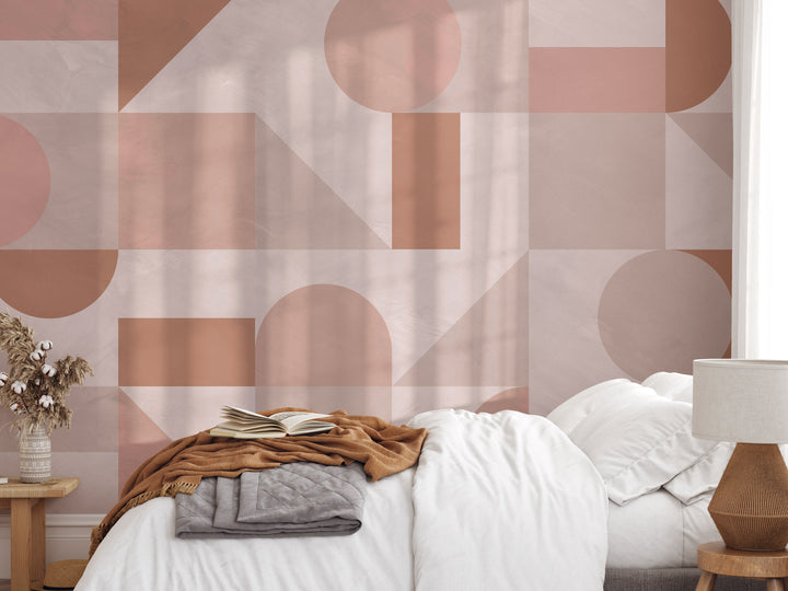 Modern Pink Abstract Shapes Mural