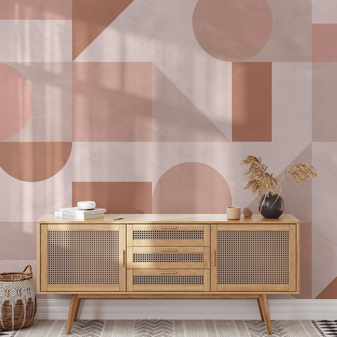 Modern Pink Abstract Shapes Mural