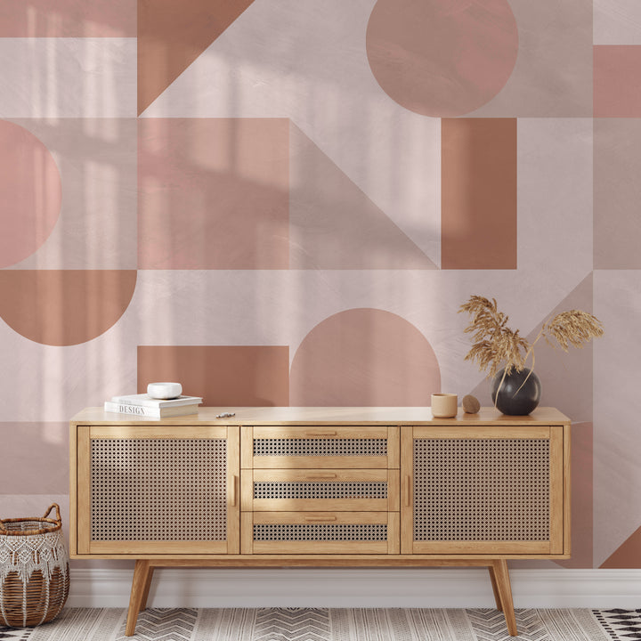 Modern Pink Abstract Shapes Mural