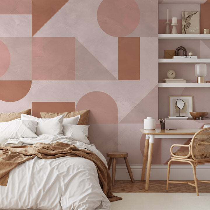 Modern Pink Abstract Shapes Mural