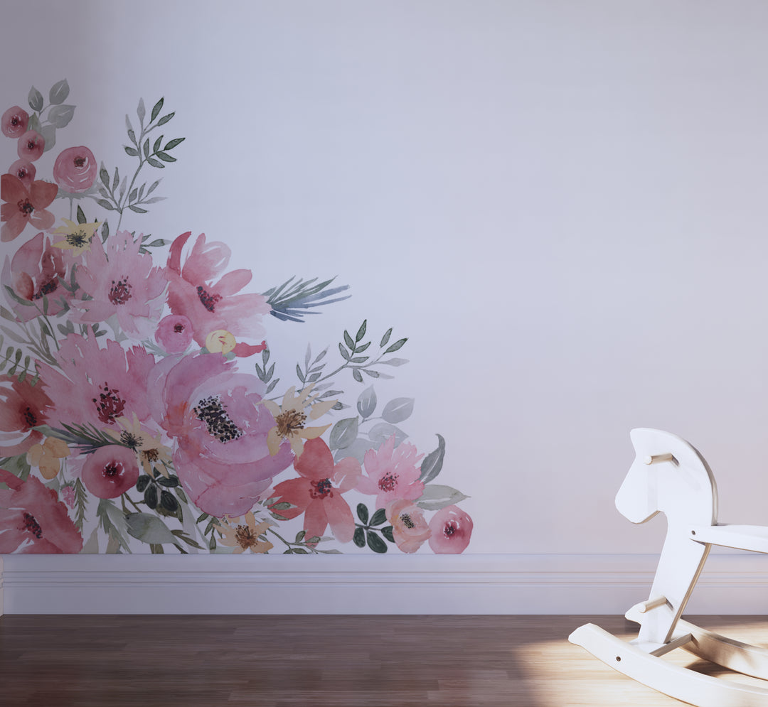 Watercolor Nursery Floral Corner Decals