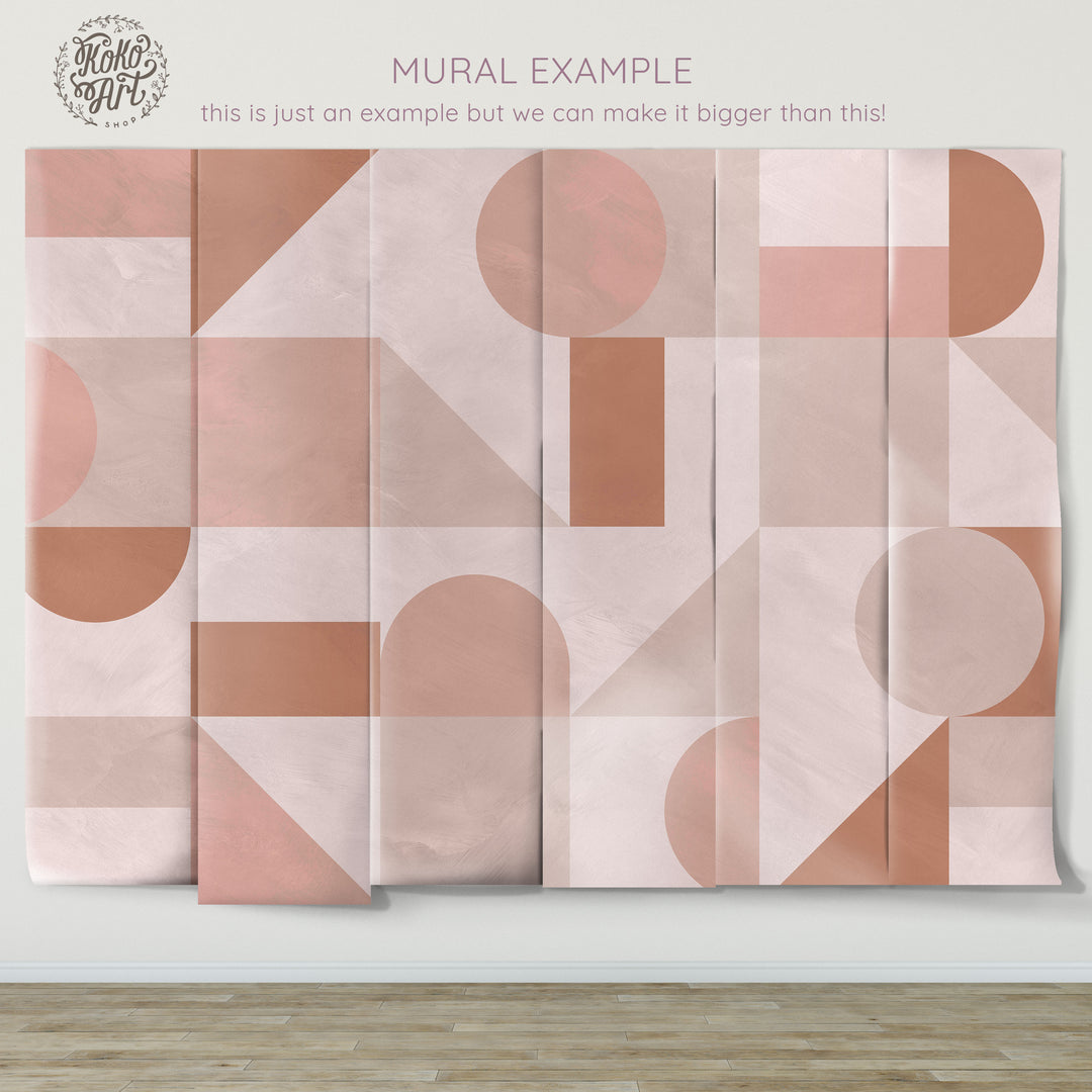 Modern Pink Abstract Shapes Mural