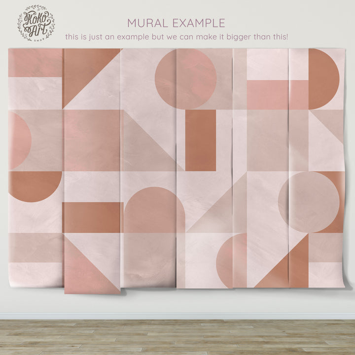 Modern Pink Abstract Shapes Mural