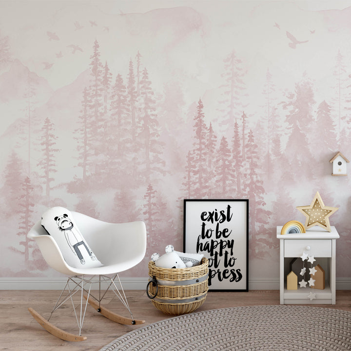 Girly Winter Forest in Pink Mural