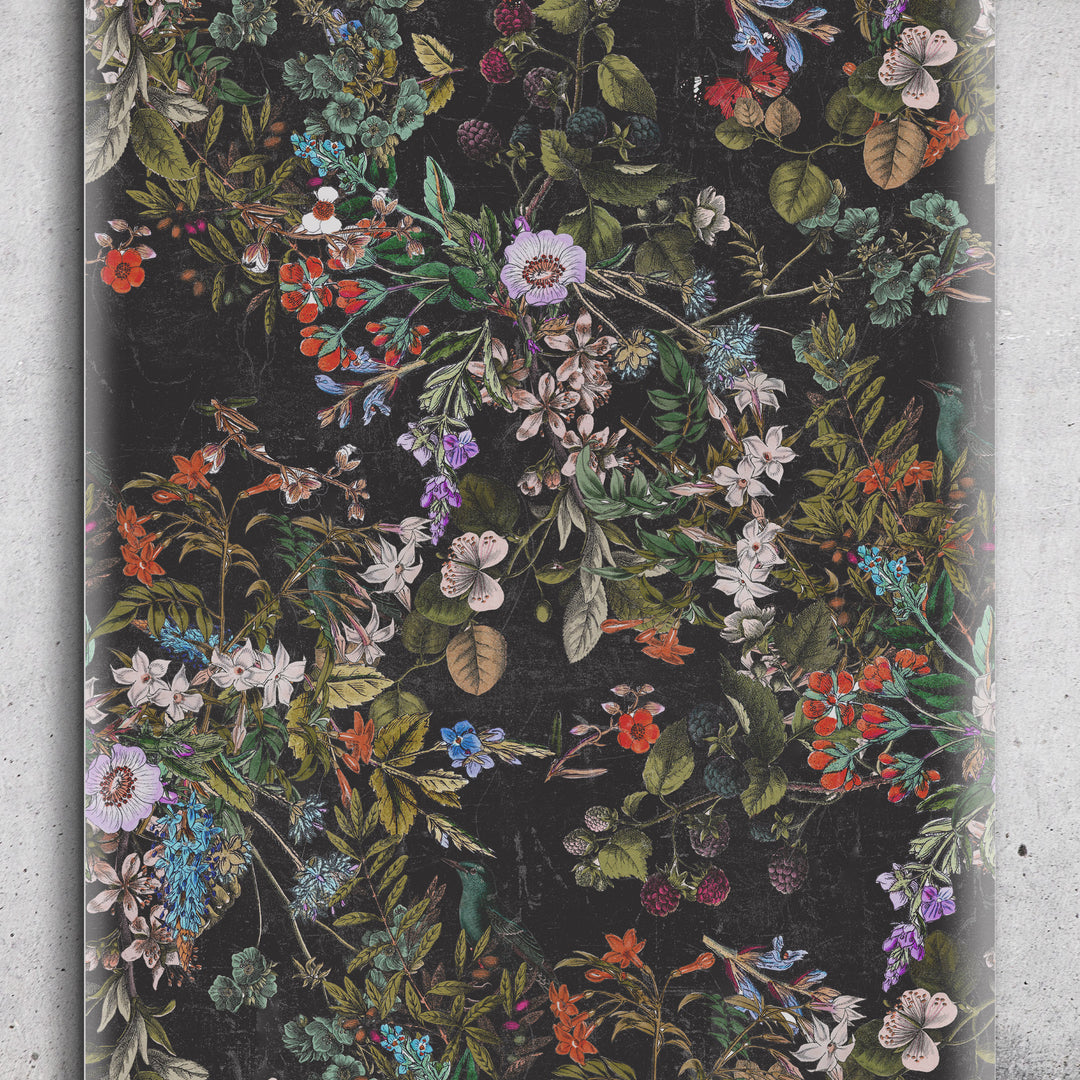 Vintage Botanical Dark Gray Floral Distressed Peel and Stick Removable Self Adhesive Wallpaper A049