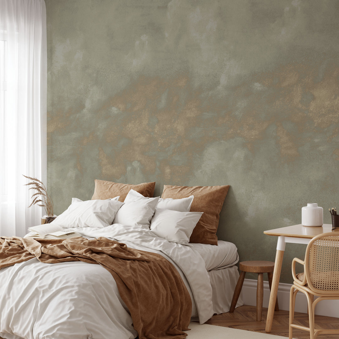 Minimal Ombre Clouds in Worn Gold Wallpaper Mural