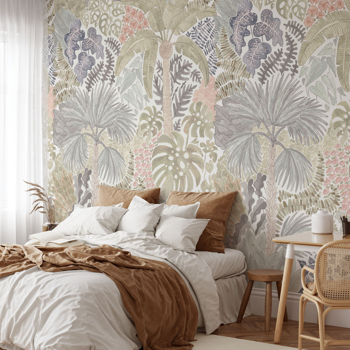 Tropical Palms and Monsteras Wallpaper Mural