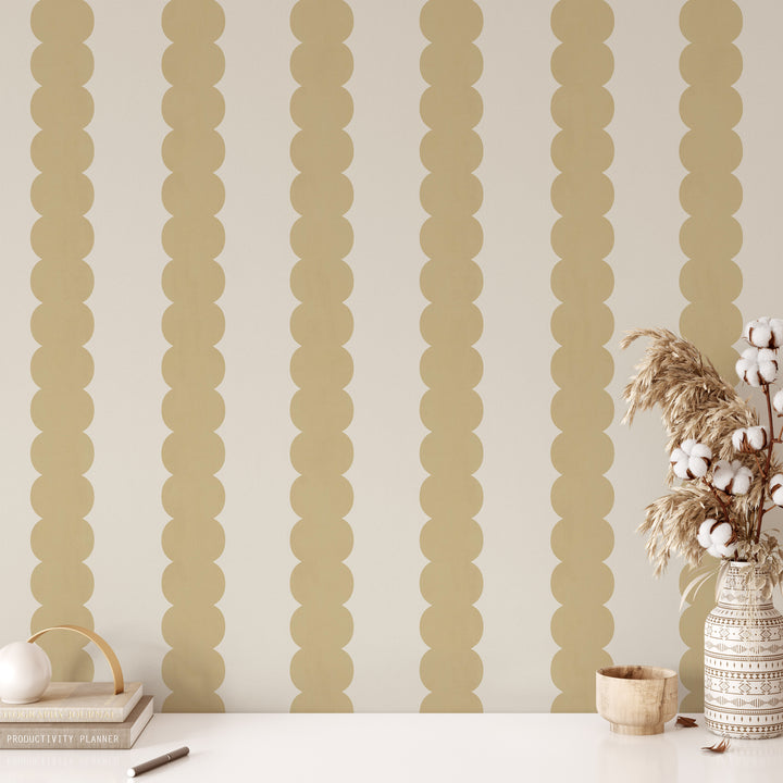 Pebble Column Stripe Wallpaper in Mustard and Light Cream