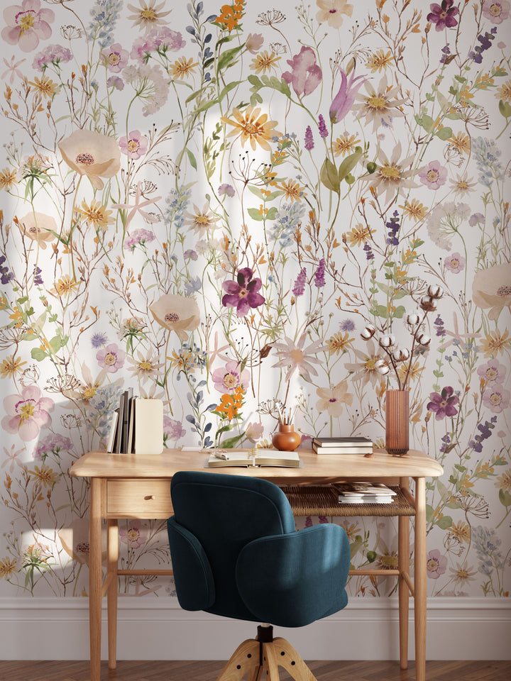 Melanie Mural | Boho Floral Girl Nursery Wallpaper