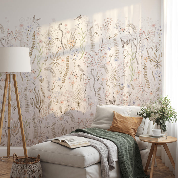 Foggy Wildflower Garden Mural