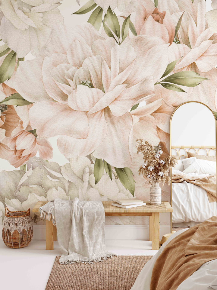 Boho Peony in Blush Wallpaper Mural