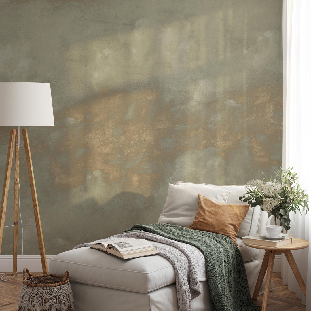 Minimal Ombre Clouds in Worn Gold Wallpaper Mural